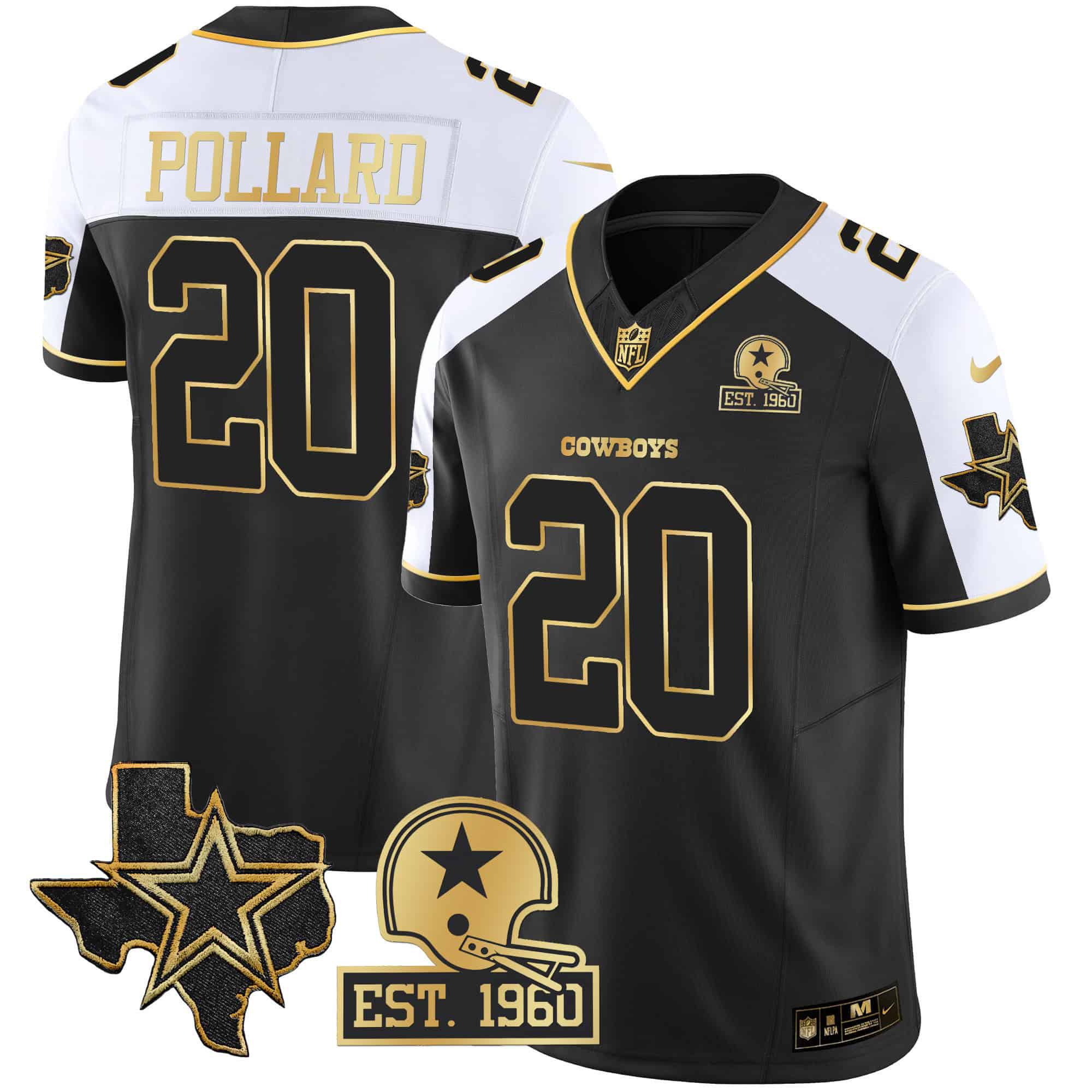 Men Dallas Cowboys #20 Pollard Black Gold 2024 Nike Patch Vapor NFL Jersey